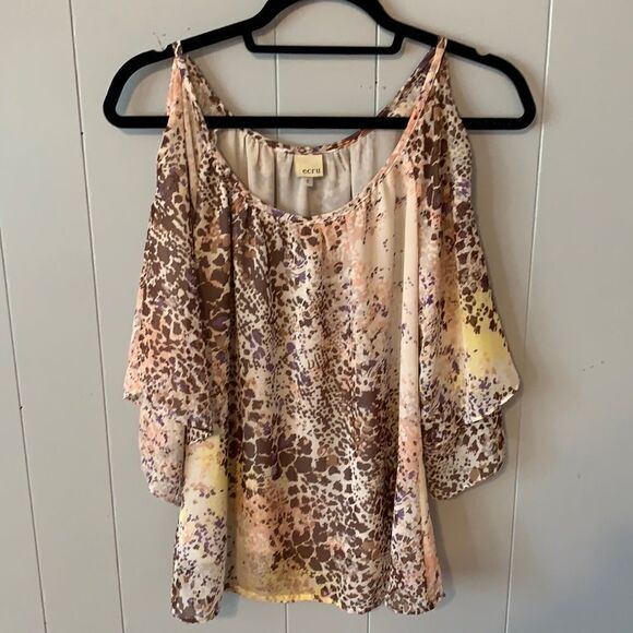 Ecru Printed Blouse Size Small - Picture 1 of 4